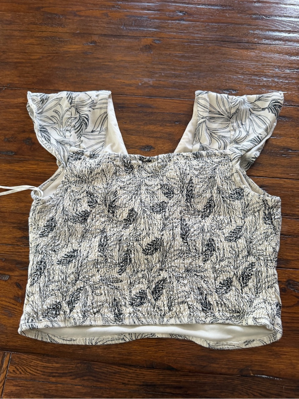 Smocked Floral Black and White Crop Top with Flutter Straps